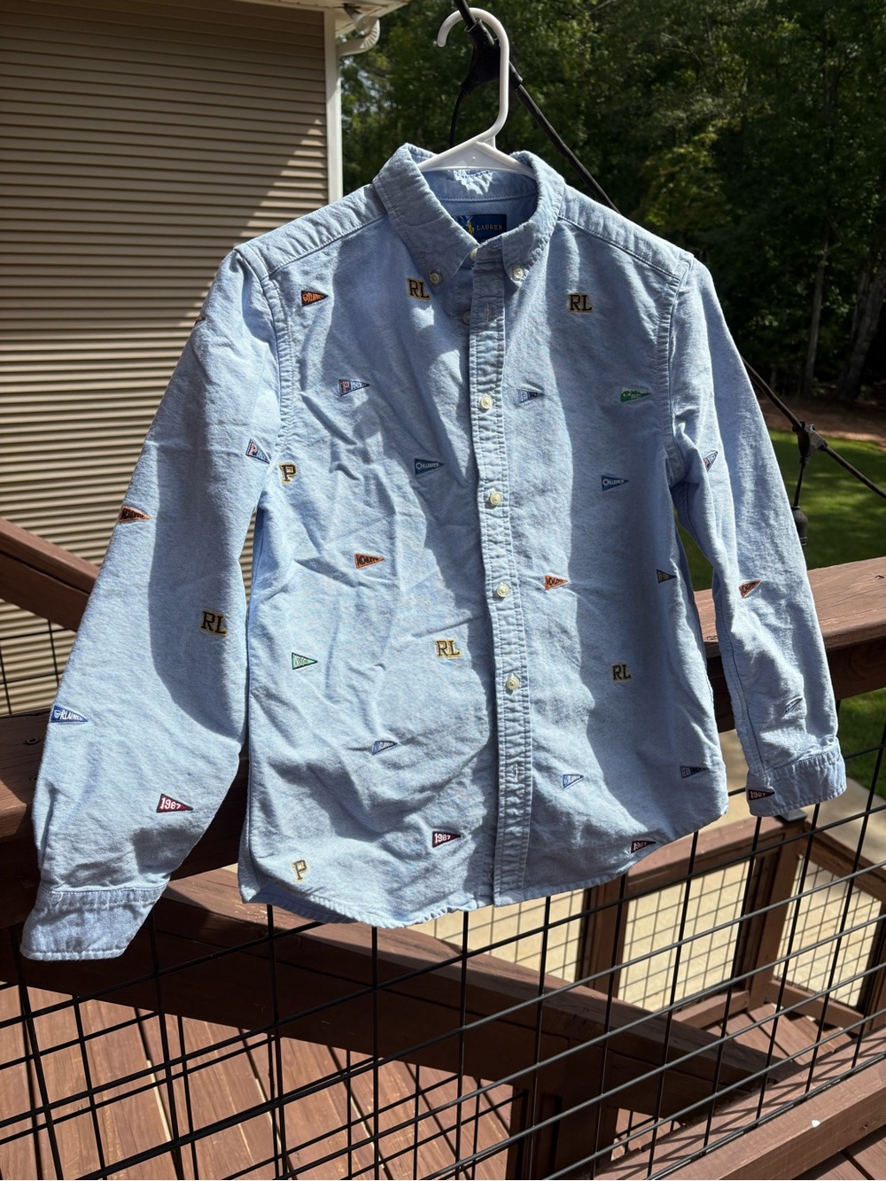 Ralph Lauren Light Blue Embroidered Pennant Oxford Shirt